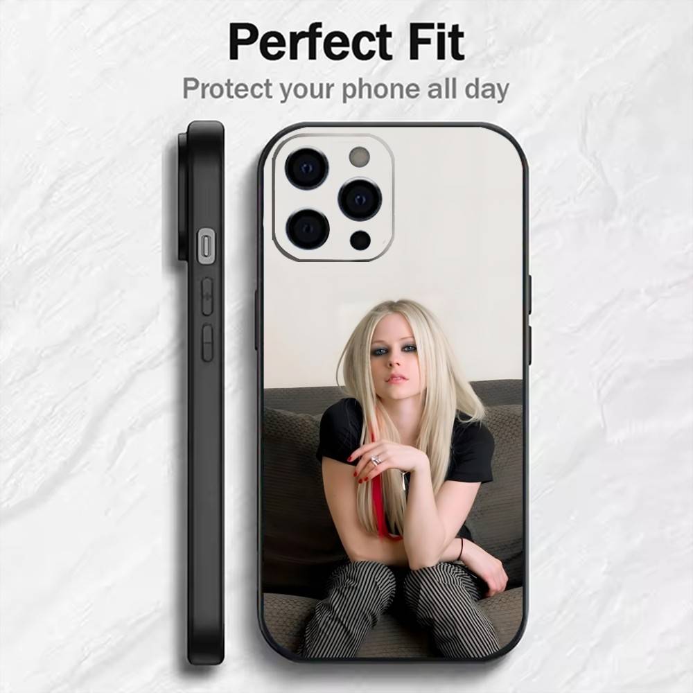 AV Pop-Punk Queen Avril Phone Case For iPhone17,16,15,14,13,12 Plus,Max Soft Silicone Black Cover