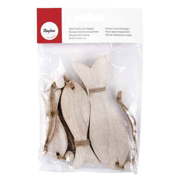 Decorative Objects - Rayher - Wooden Fish To Hang - Beige - 8 To 13 Cm - Jute Twine