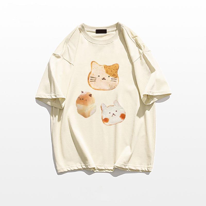 Damski letni T-shirt z czystej bawełny o luźnym kroju z prostymi ramionami - Unikalny i stylowy design