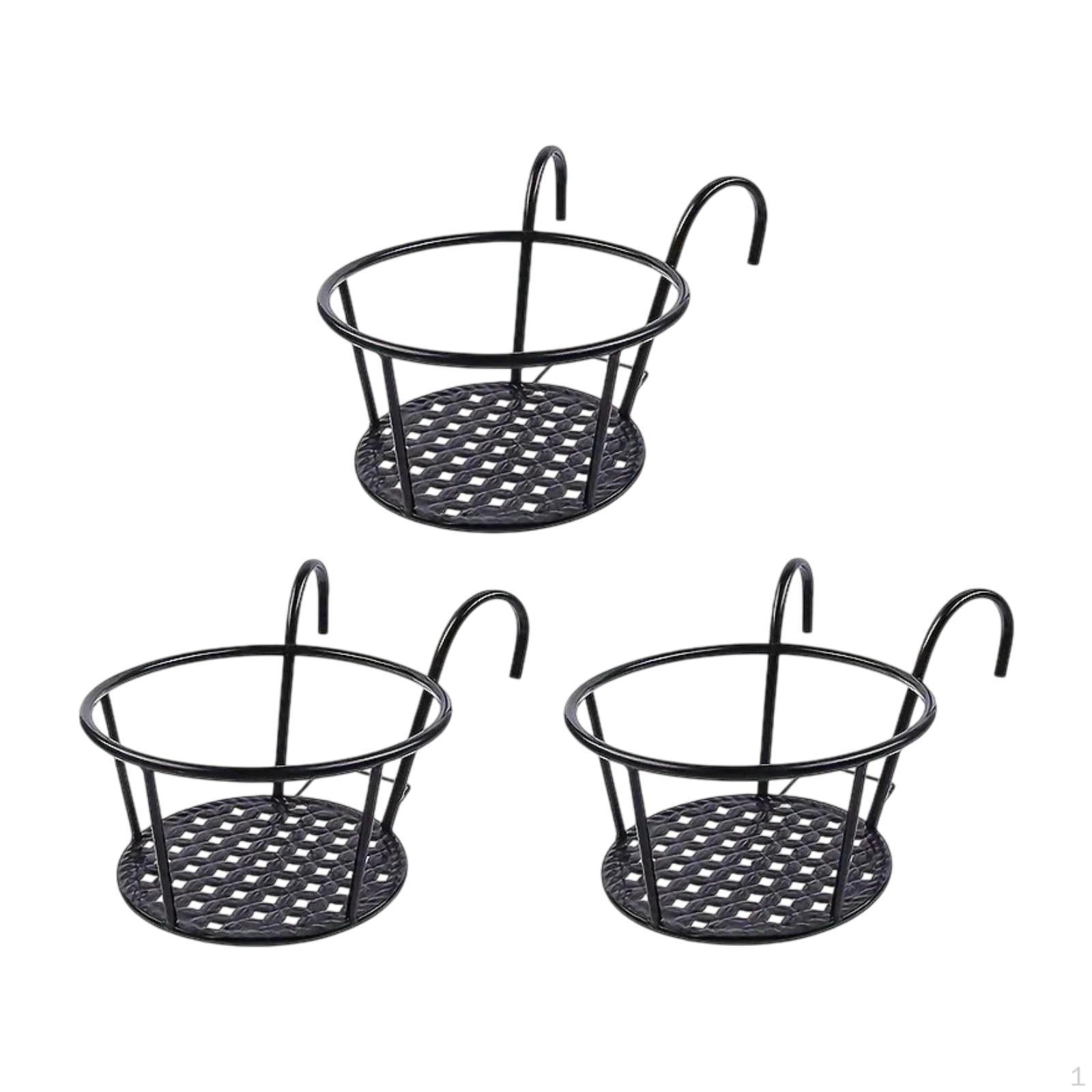 

3 Hanging Baskets for Railing Plant Holder Round Design Home Office чёрный