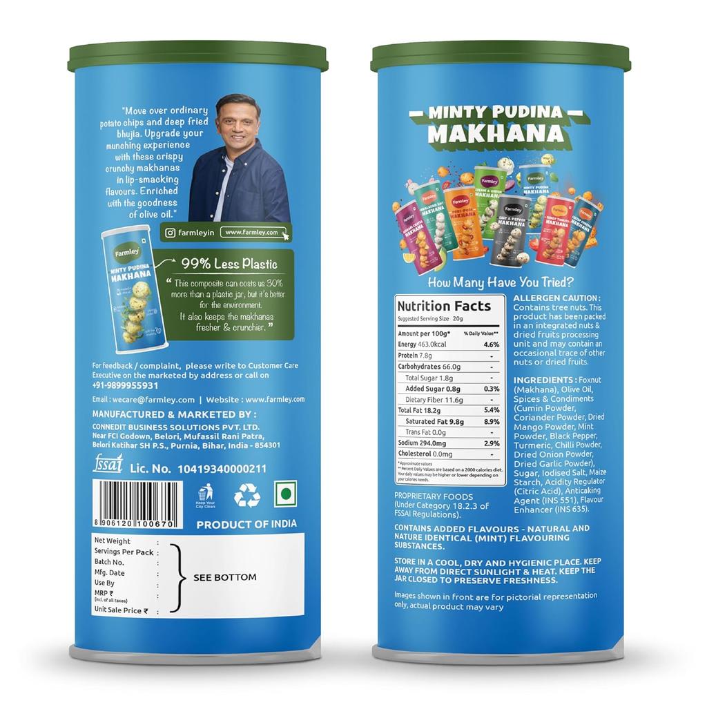 Roasted & Flavoured Healthy Makhana Snacks - Minty Pudina, Peri Peri, Tangy Tomato, Cream & Onion, Himalayan Salted | (Combo Pack of 5, 77 g Each)