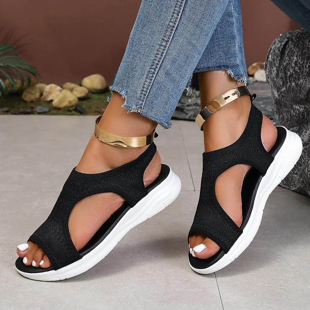 Mode 2025 Modische und bequeme einfarbige atmungsaktive Damen-Sandalen aus Mesh für Outdoor-Bekleidung, Strand, Freizeit, Slipper-Damenschuhe