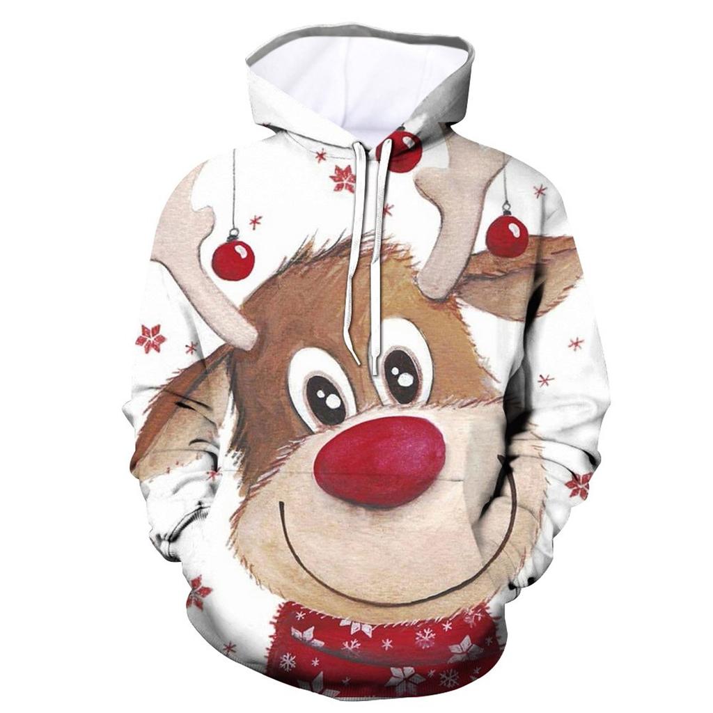 Fashion Womens Loose Print Hooded High Collar Pocket Long Sleeve Sweater With Fleece Top