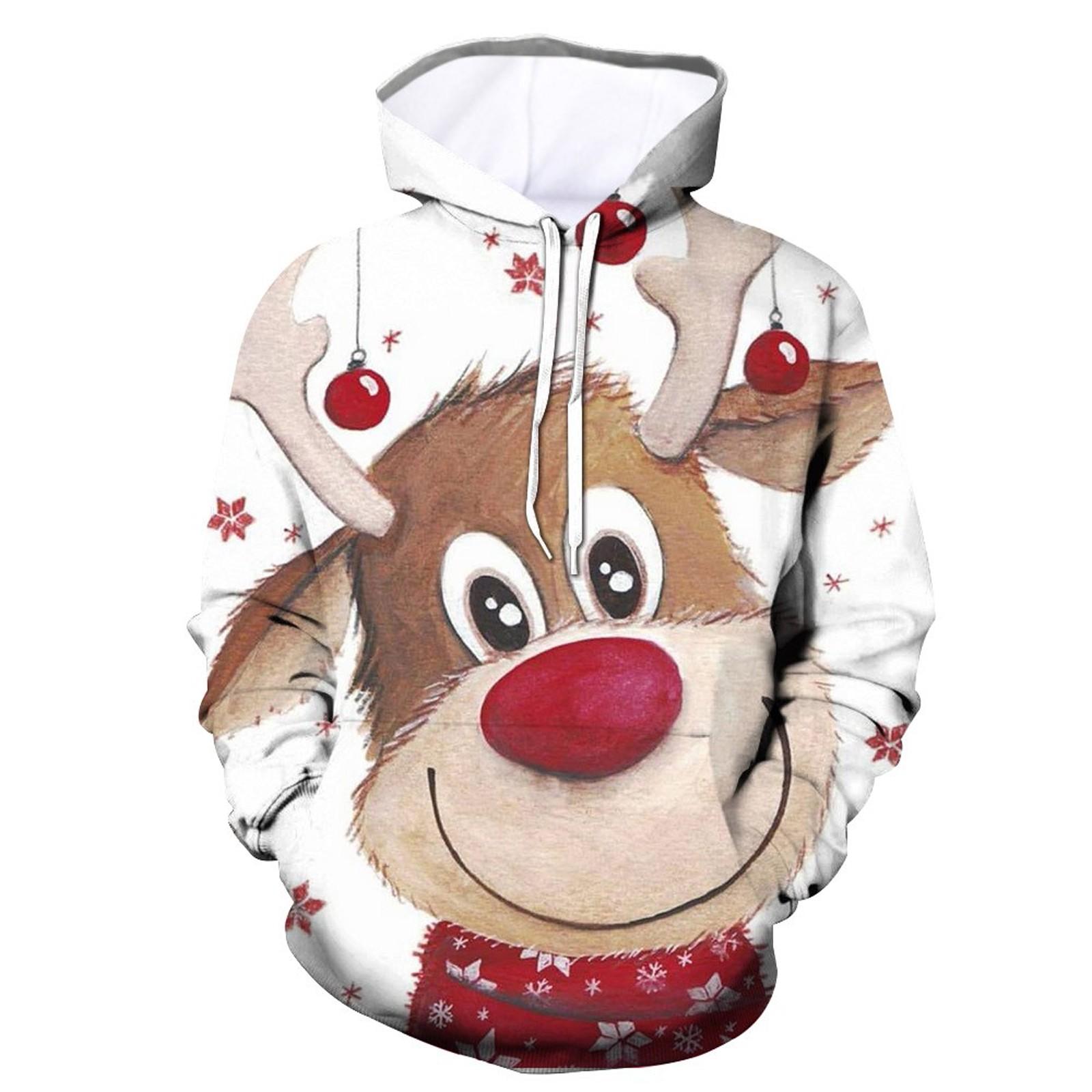 

Fashion Womens Loose Print Hooded High Collar Pocket Long Sleeve Sweater With Fleece Top L