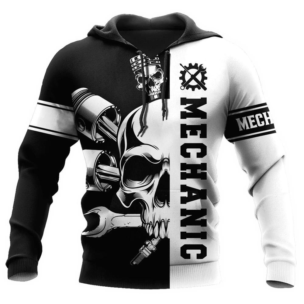 Herren Kapuzenpullover Vintage T-Shirt Herbstkleidung Mechaniker 3D Druck Tops Fashion Street Casual Hoodies Übergroßer Pullover