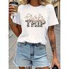 Lässiges und modisches Leopardenmuster-Stil-Buchstabenprint-T-Shirt, Kurzarm-Rundhals-Freizeit-Oberteil für Sommer & Frühling, Damenbekleidung