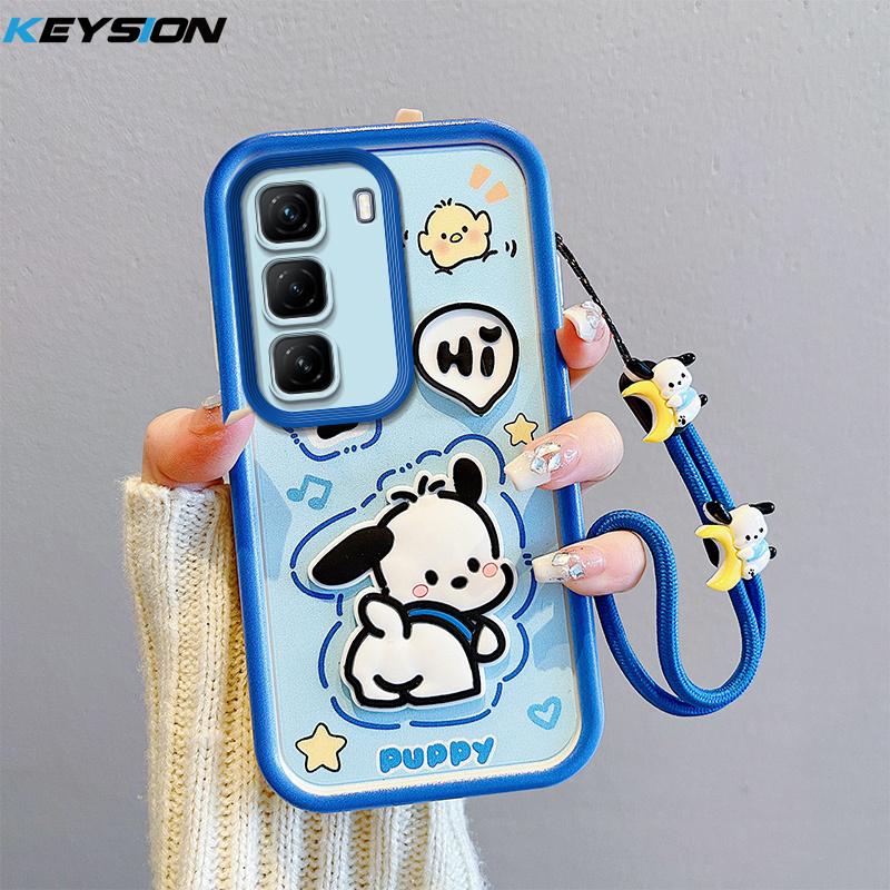 KEYSION Shockproof Case for Infinix Hot 50 4G 5G with Lanyard Soft Silicone Cute 3D Cartoon Doll Phone Cover for Infinix Hot 50 Pro 4G