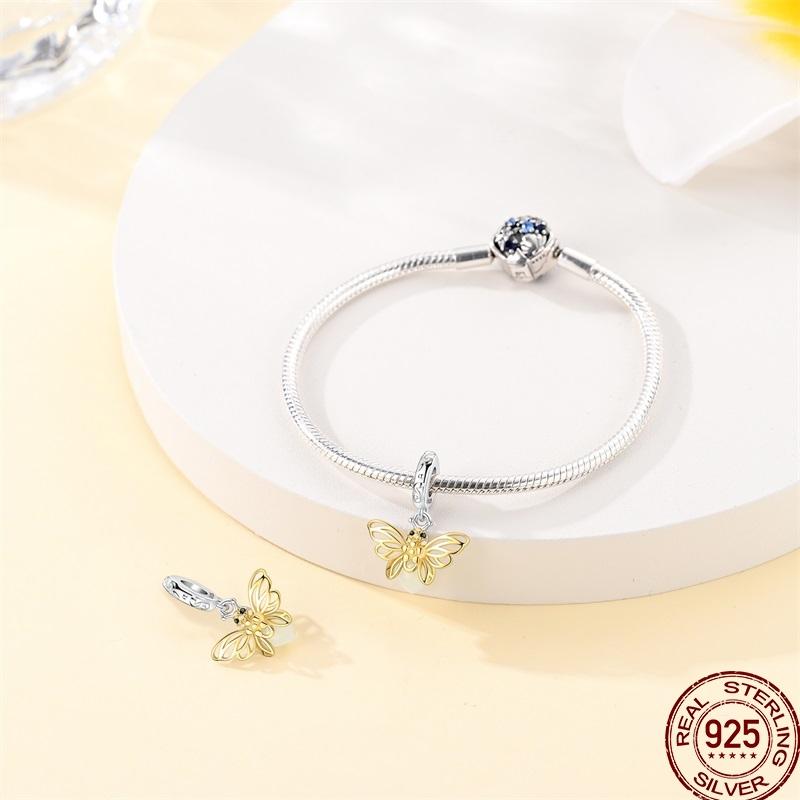 Copper Shiny Zirconia Gold Butterfly Charm Beads Fit 3Mm Original Bracelet Exquisite Diy Birthday Jewelry