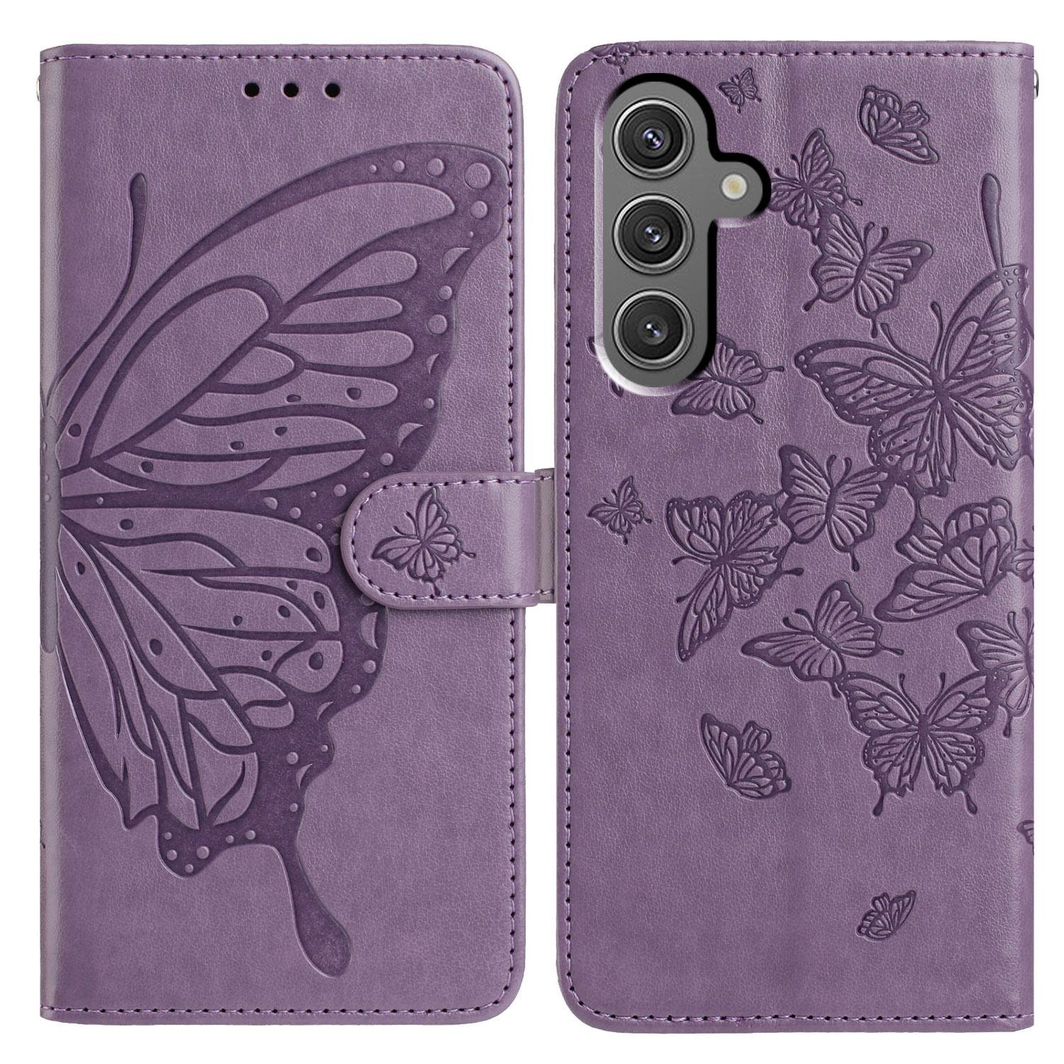 

For Samsung Galaxy A36 5G Case Butterfly Imprinted Wallet Stand PU Leather Flip Phone Cover with Strap Purple