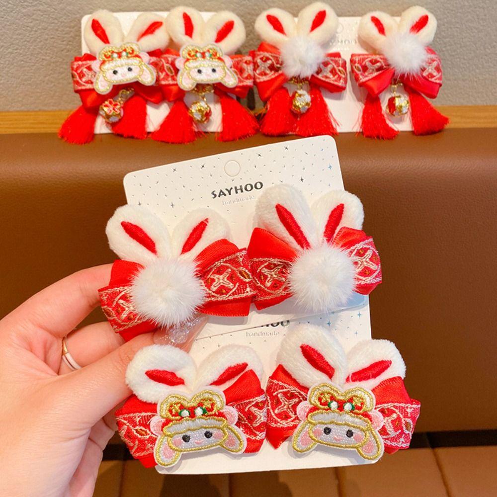 

Bunny Plush Rabbit Hairpin Tassel Bow Hair Clip Cute Children Red Hairpin Children B