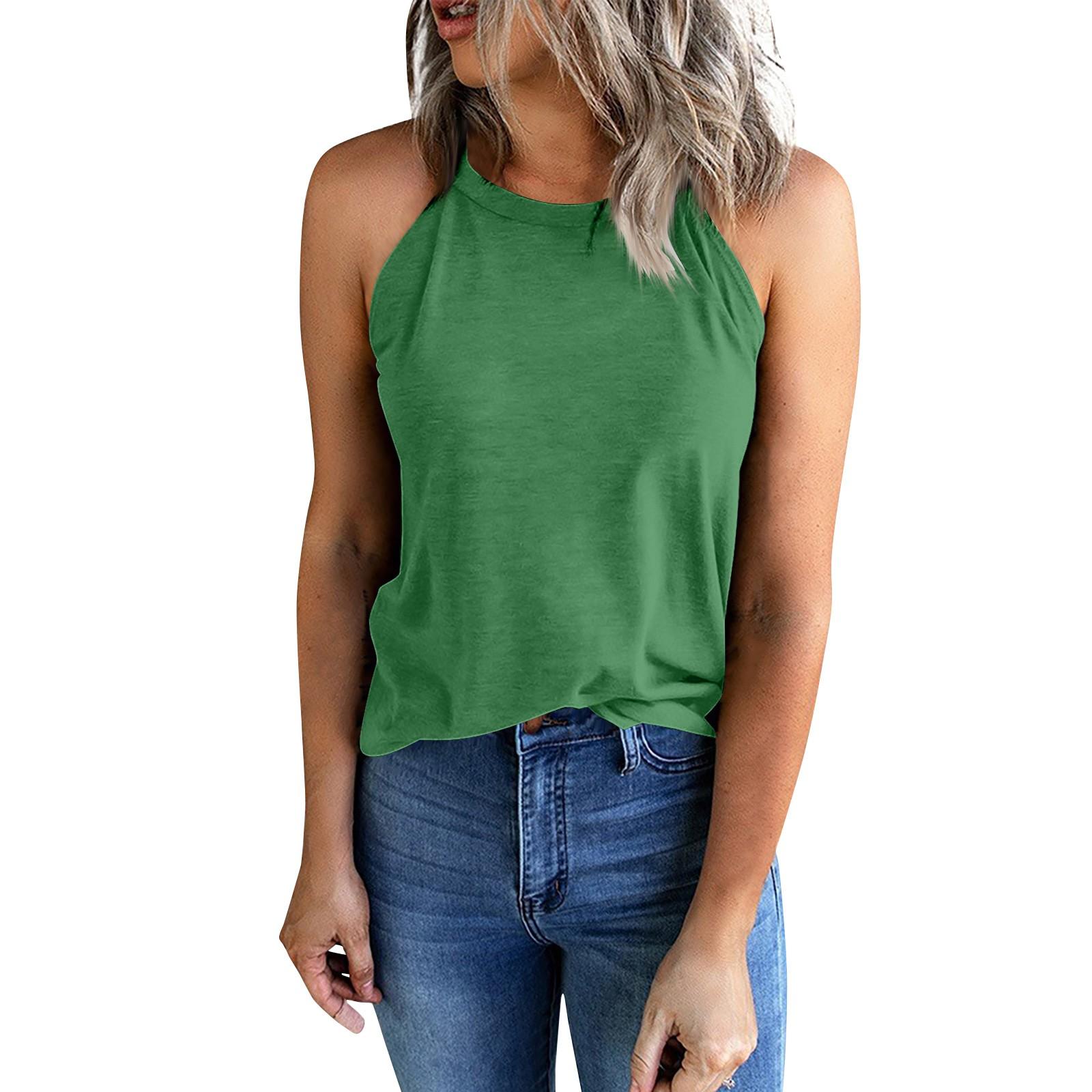 New Summer Vest For Women To Wear Inside And Outside Color Slim Fit Sleeveless Round Neck Top XL зелёный