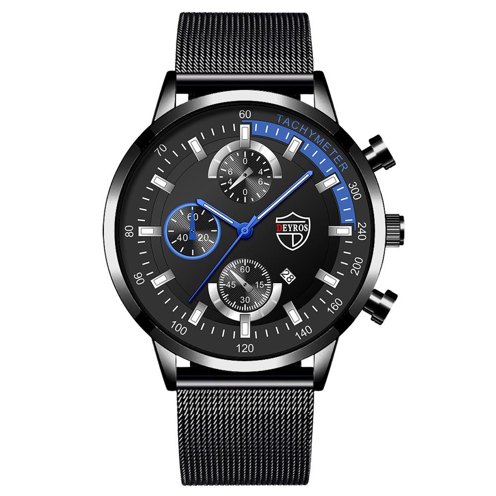 Stainless Steel Mesh Strap Watch Men'S Fashion Date Luminous Quartz Watch