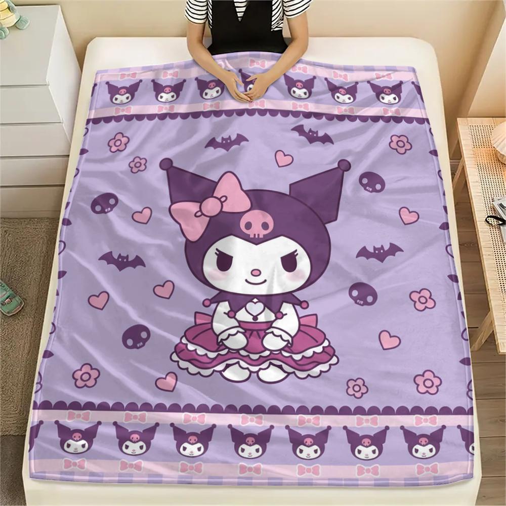 1PC Kuromi Print Flannel Blanket, High quality All Seasons, Home Decor, Warmth and Comfort, Perfect for Christmas Gifts