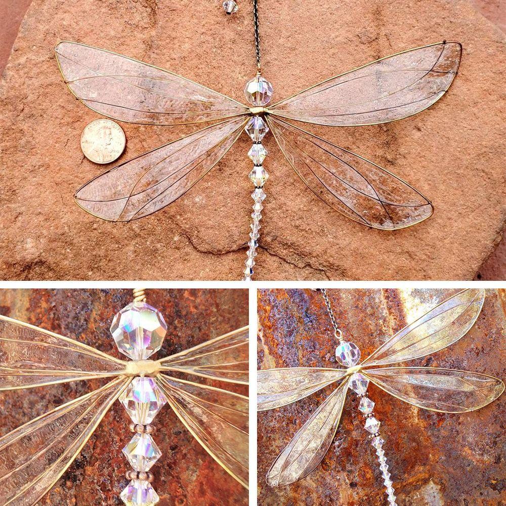 Creative Window Hanging Decorations Christmas Gift Wind Chimes Dragonfly Wings Metal Ornaments Crystal Pendant