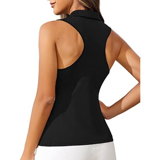 Chaleco de golf para mujer Slim Fit Top Cremallera Escote Tanque Solapa Sin mangas Color sólido Racerback Deporte