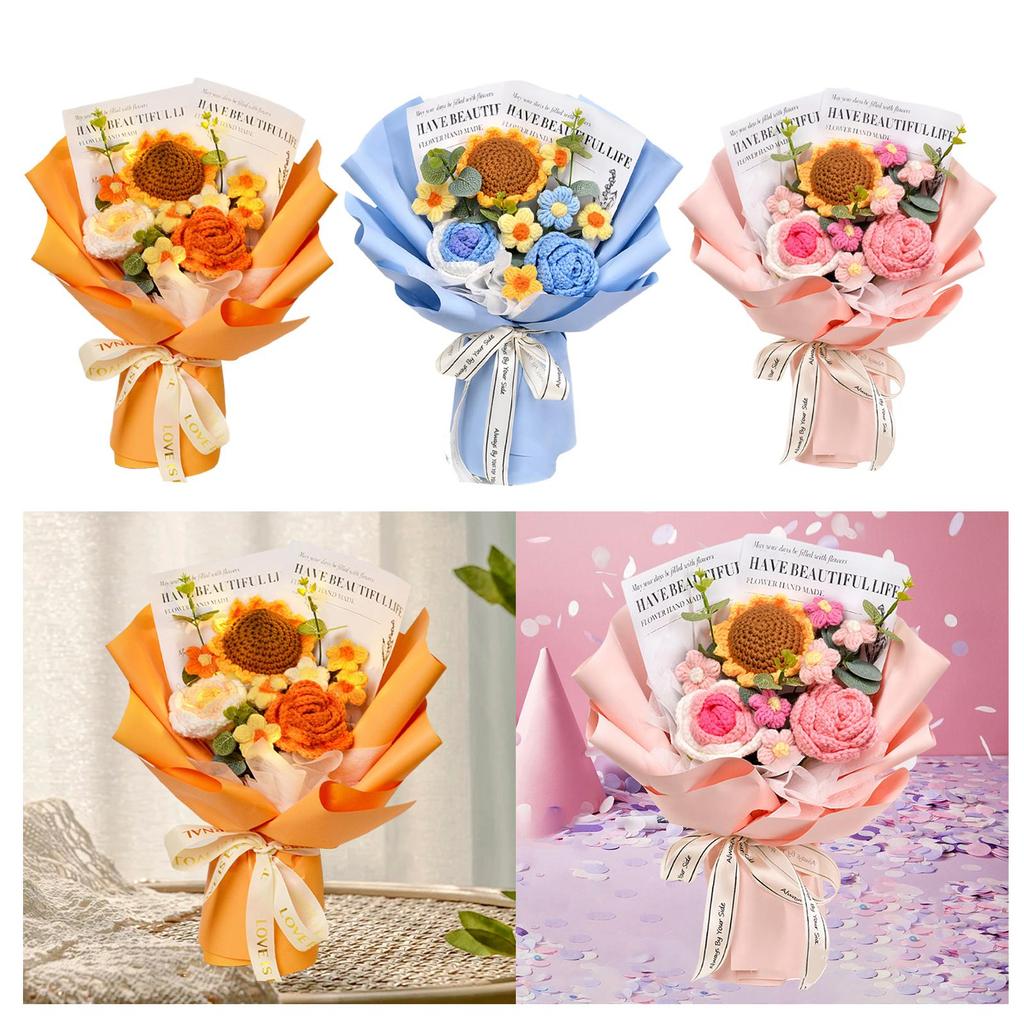 Knitted Flowers Home Decoration Hand Woven Crochet Flower Bouquet for Thanksgiving Day Teacher’ Day Birthday Wedding Grandma