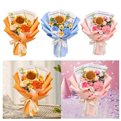 Knitted Flowers Home Decoration Hand Woven Crochet Flower Bouquet for Thanksgiving Day Teacher’ Day Birthday Wedding Grandma