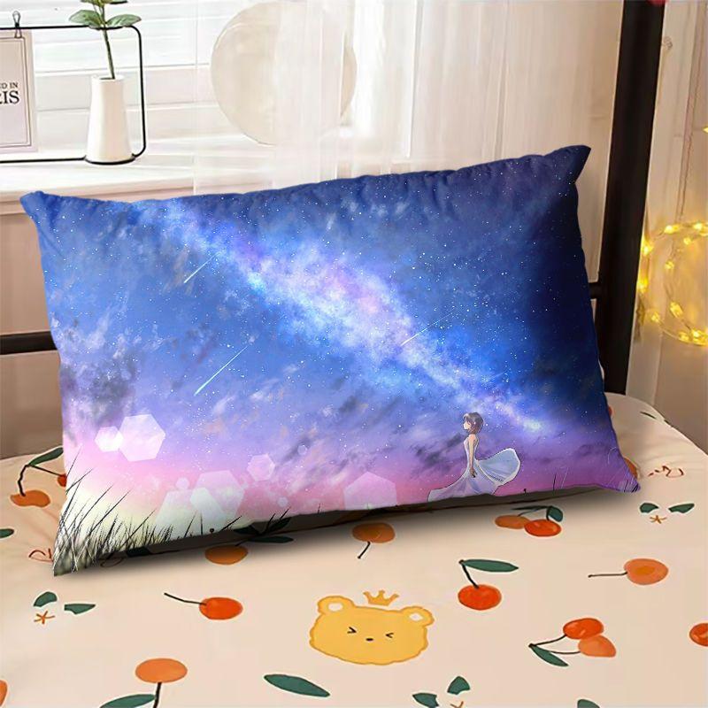 Starry Sky Sunset Sea Pillow,2D Night Scene Pillow Core and Case Set,Aesthetic Pillow for Student Dormitory