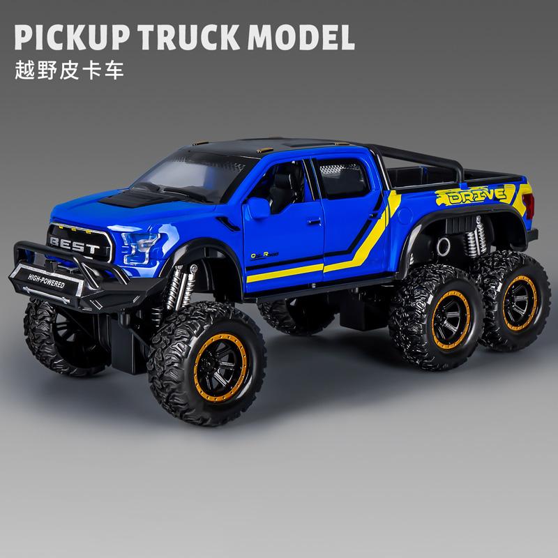 New Six-wheel Shock-absorbing Off-road Vehicle Pickup Truck Model Simulation Light Music Coaster Toy Children's Birthday Gift