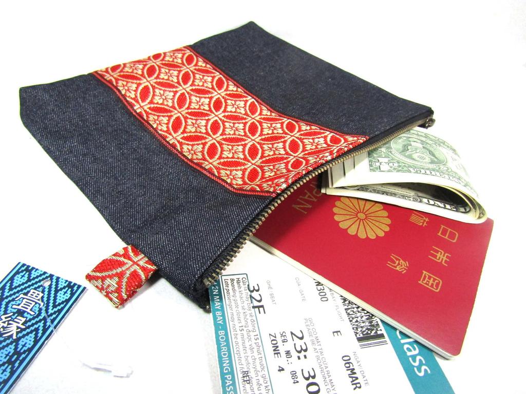 Modern Japanese Denim Made In Family Crest Bag Tatami-edged Pouch, Japan, (Maple)