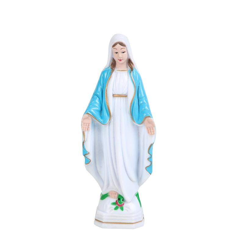 Plastic Blue Handmade Mary Statue Christmas Home Decoration Gift Detailed Tabletop Ornament