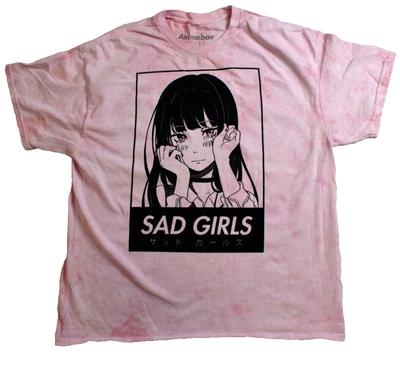Animebae Herren Sad Girl Pink Wash T-Shirt Neu
