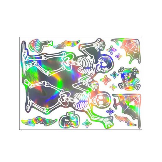 Halloween Skeleton Window Cling Waterproof PVC Holographic Skeleton Static Glass Sticker Home Bedroom Holiday Party Decoration Decal