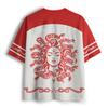 American Retro V-neck Mesh Jersey for Men and Women, Red Toned Vintage 3D Printed Short Sleeved T-shirt, Breathable Oversize Top