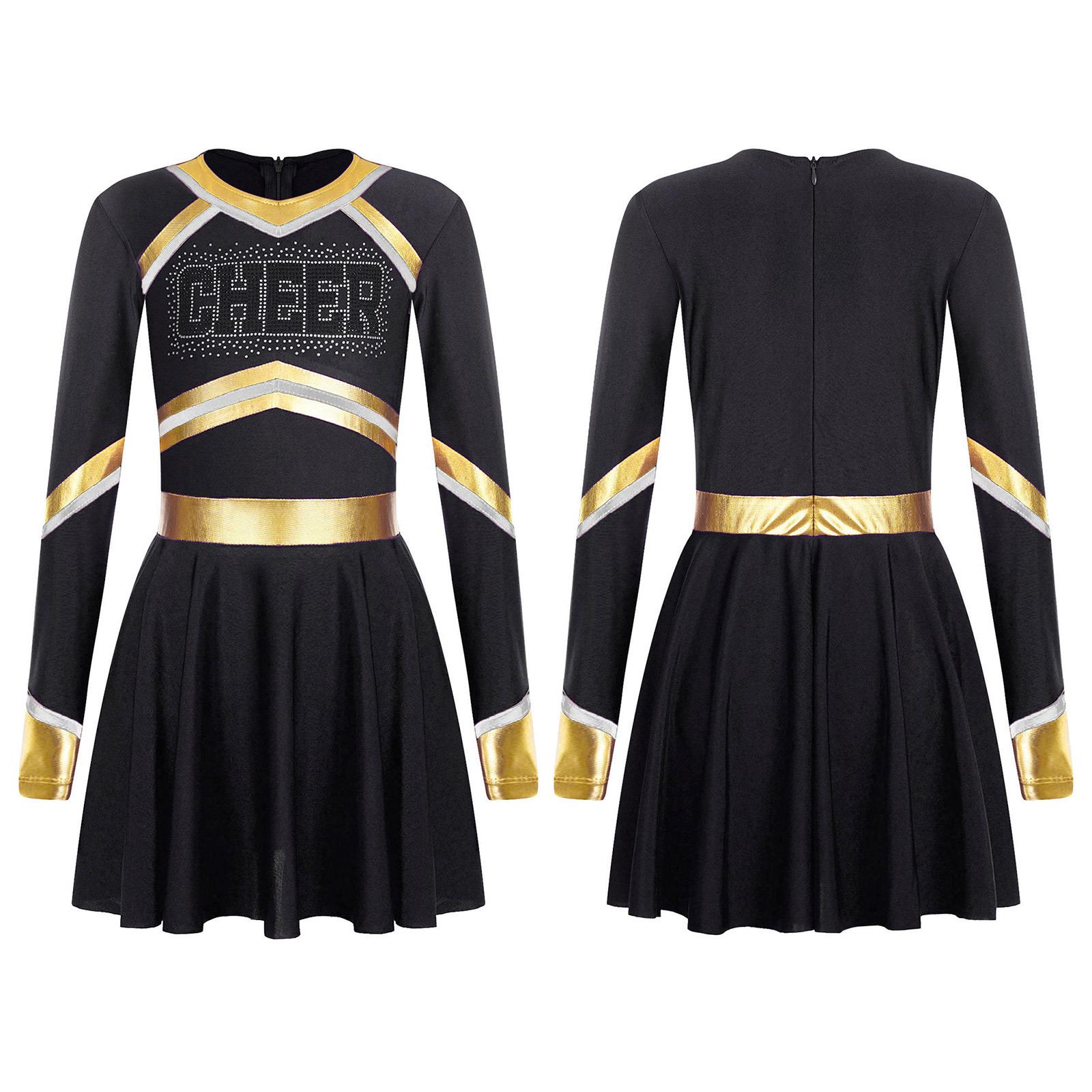 

Костюм для спортивних зустрічей для дівчаток, блискучі довгі рукави, косплей, черлідінг, танцювальні сукні, костюми для вечірки на Хелловін 13-14 Years чорний