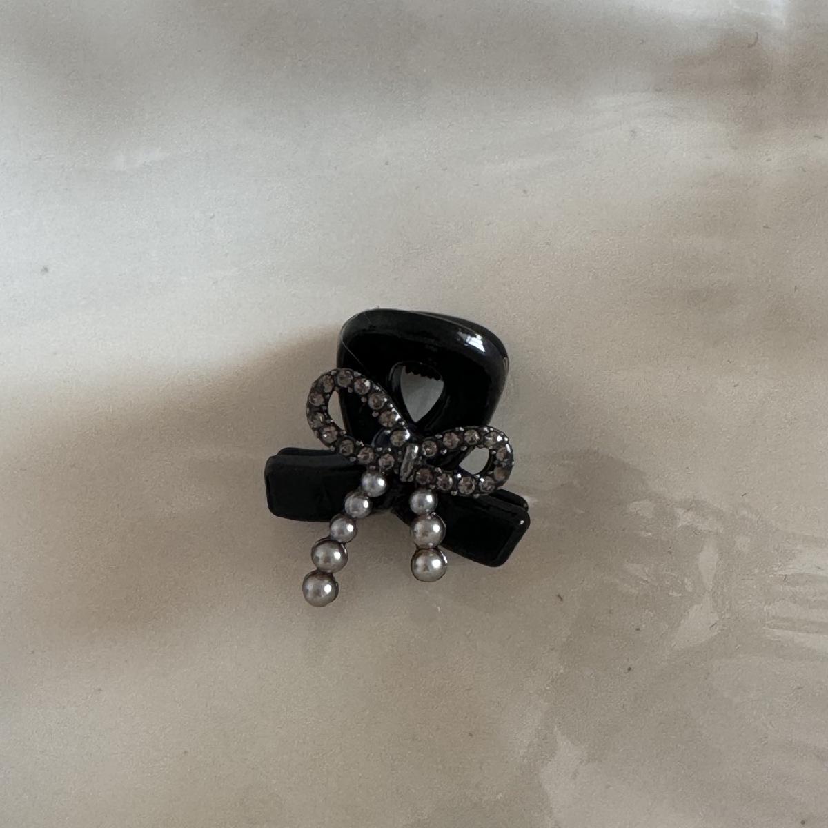 Black Pearl Rhinestone Bow Hair Clip for Bangs and Princess Hairstyles