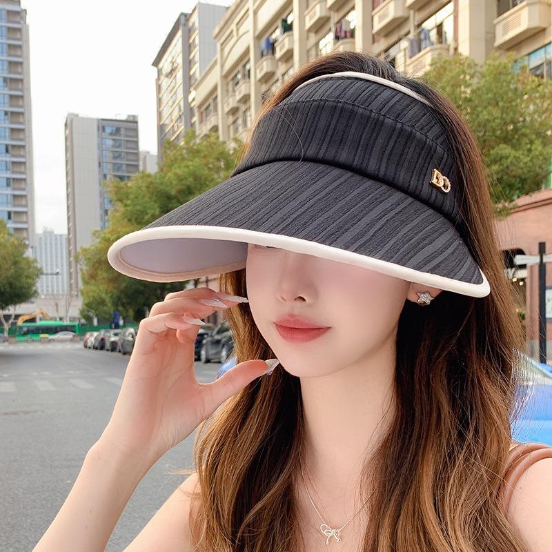 Hat female Korean version empty top letter large brim face covering sun hat spring and summer versatile sun protection sun hat