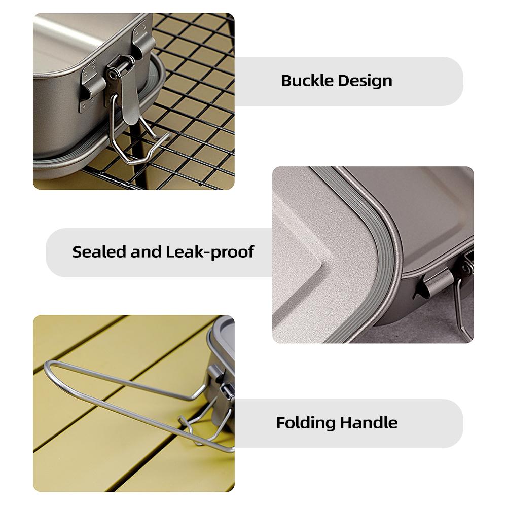 Camping Bento Box Titanium Bento Box Outdoor 800ml Lunch Box Rectangle Food Storage Container