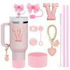 10PCS Accessories Set for Stanley Cup, 2 Straw and Brush and 1 Flower Charm Chain 3 Spill Proof Stopper Flowers Straw Cover Boot
