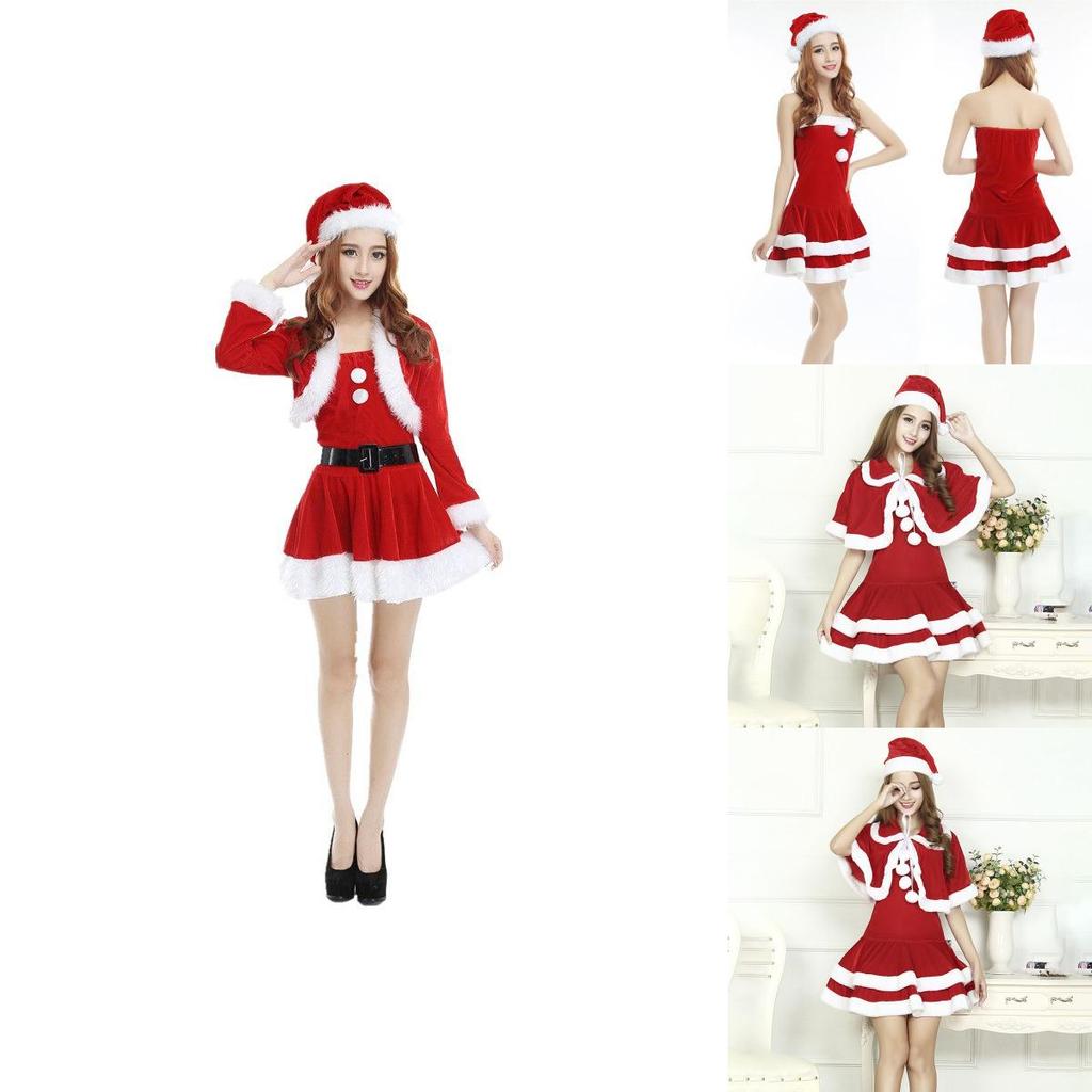 Christmas Santa Claus Adult Female Red Pleuche Dress Suit