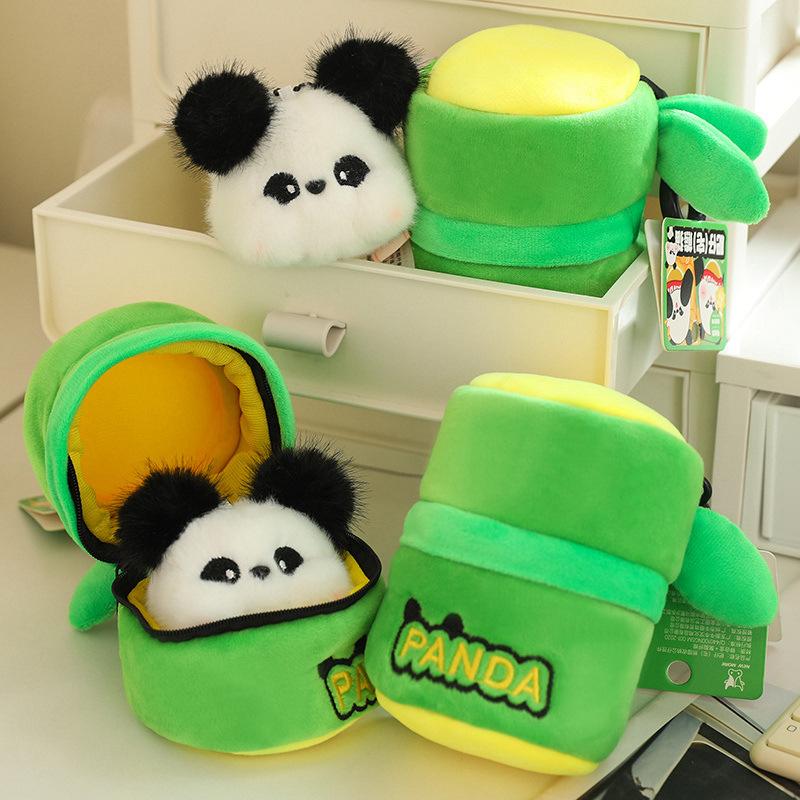 Tube Bamboo Panda Plush Toy Backpack Pendant Keychain Car Decoration Pp Cotton
