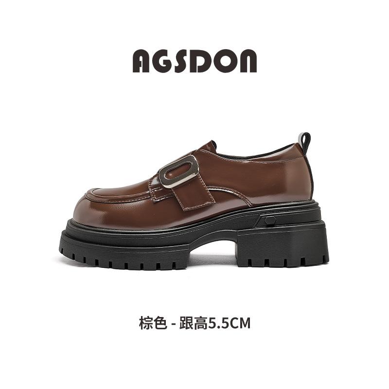 Platform year autumn and winter new retro British college style black jk small leather shoes