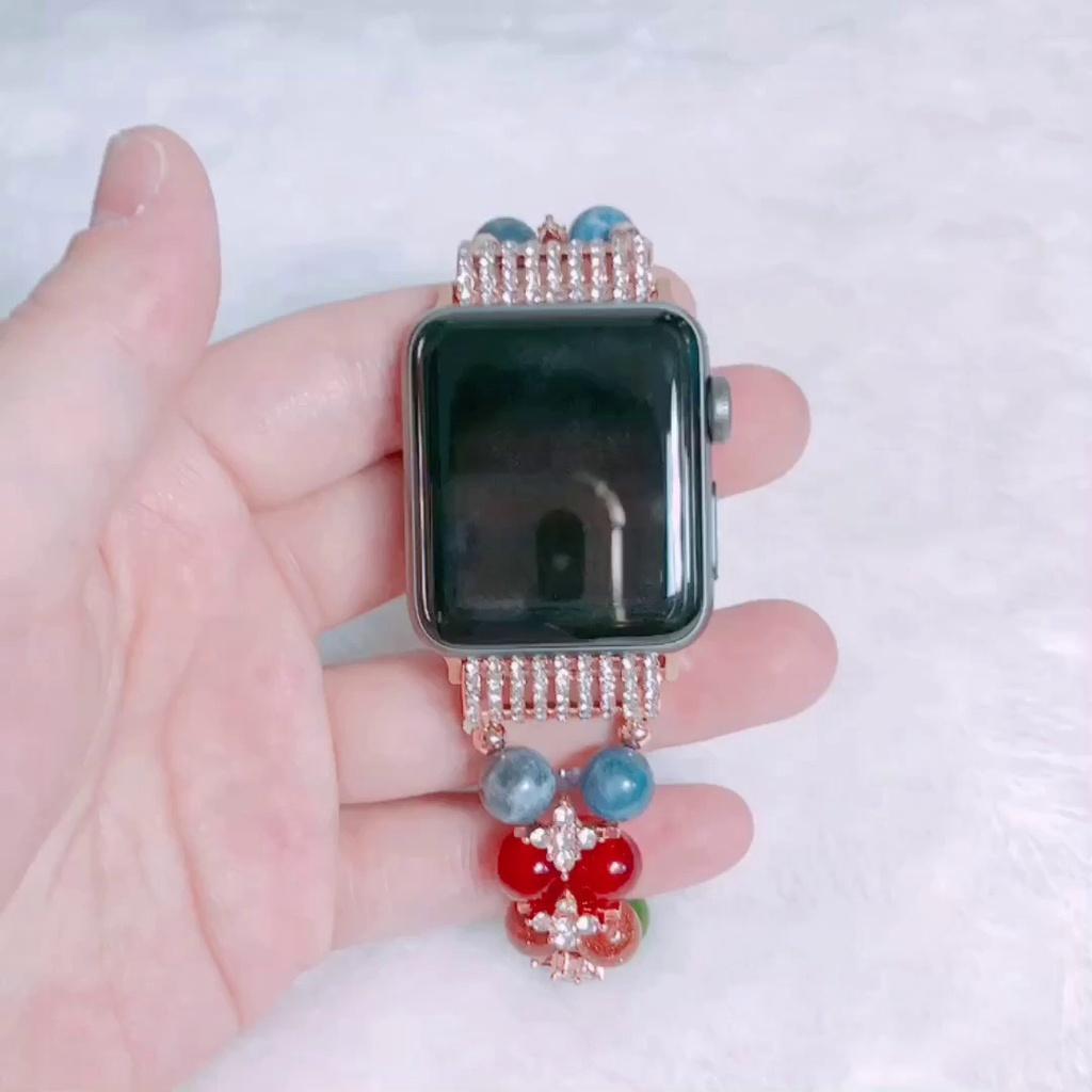 

Для Apple Watch S8 7 65 54 двухрядная ювелирная цепочка с разноцветными камнями и жемчугом и бриллиантами для iWATCH 49-38 мм для ремешка для часов Apple