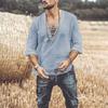 Camicia Casual da Uomo in Cotone e Lino a Manica Corta con Scollo a V e Laccio T-shirt Bohemian Vintage Top Estivo da Spiaggia