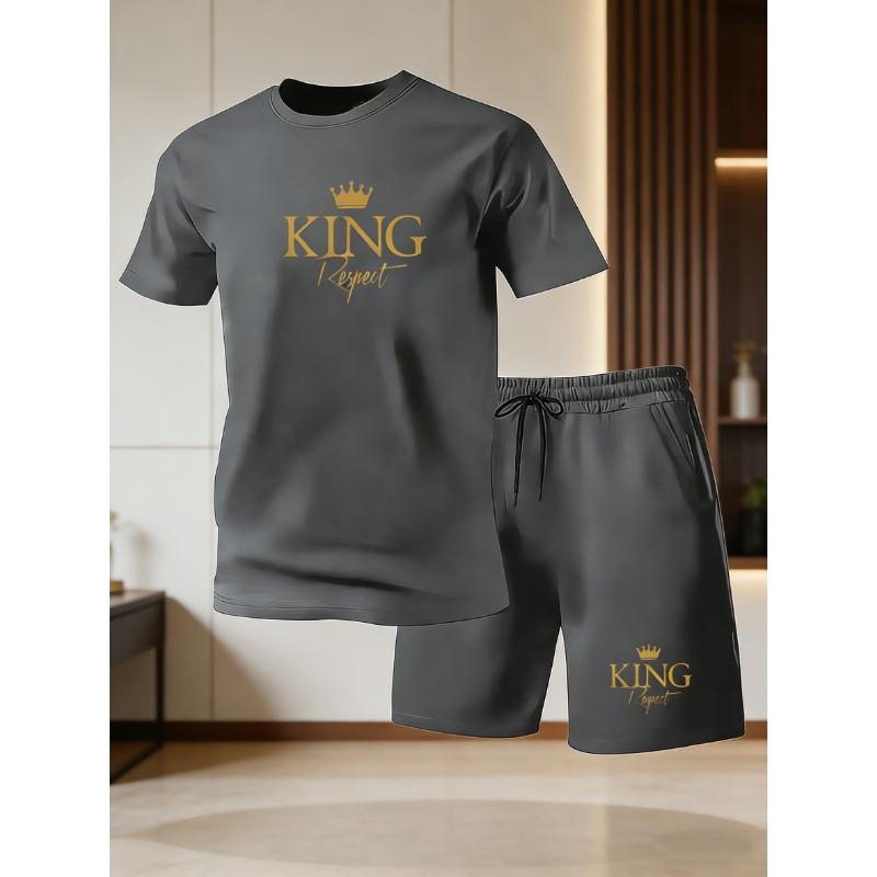 Men's Summer Casual Sportswear Round Neck Short Sleeved T-shirt Shorts 2-piece Set Men's Short Sleeved T-shirt and Shorts Set