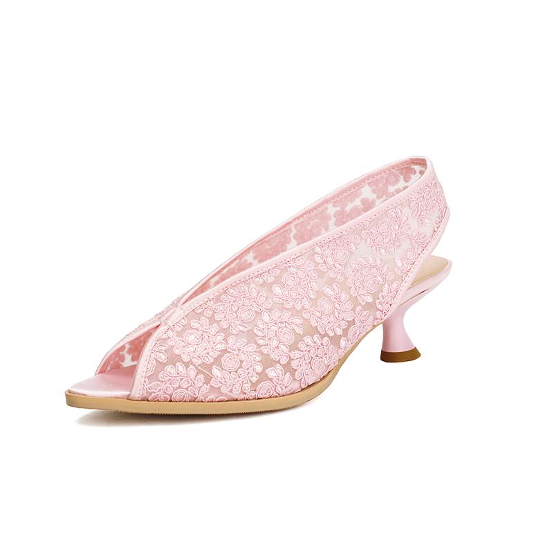 

FOREADA Женские босоножки-слингбэки с открытым носком, на тонком высоком каблуке, с вышивкой, лаконичного дизайна, женская модная повседневная обувь, летние, розовые, 46 39 розовый