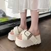 Thick-soled slippers for women to wear 2025 summer soft leather cross-toe stepping on shit sandals casual lazy slippers