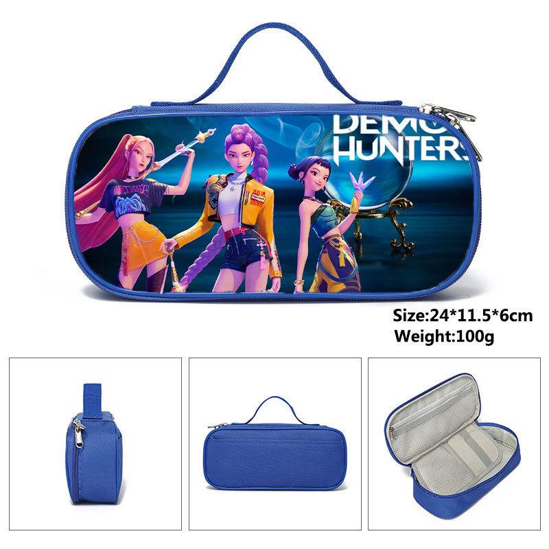 Huntrix Kpop Student Blue Compartmentary Pencil Bag Kpop Witch Hunter Student Storage Stationery Bag Pencil Bag