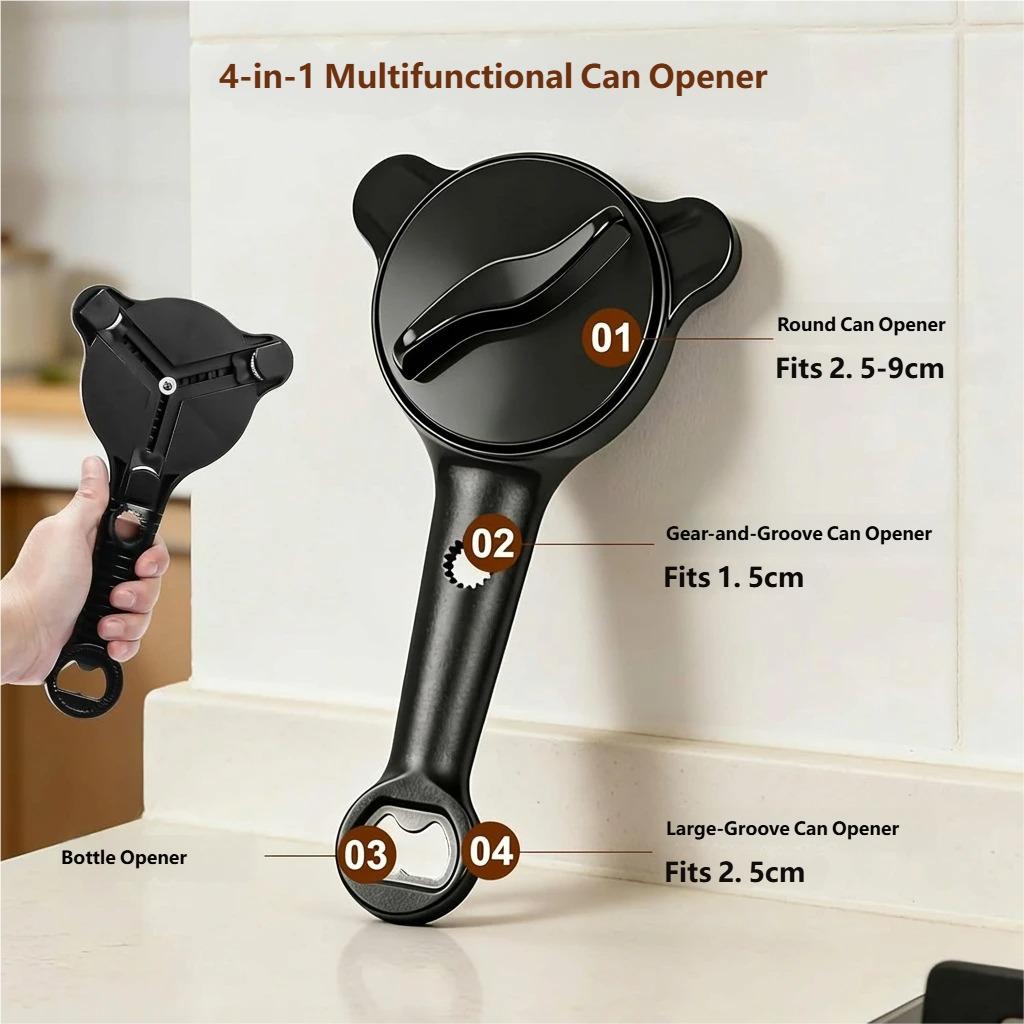 

Three claw adjustable cap opener, multifunctional bottle opener for household use, twist cap opener, and can opener чорний