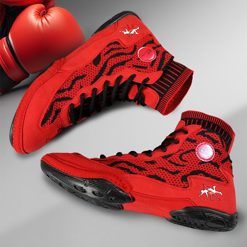New high-top boxing shoes, men's and women's sanda free fighting, fighting training shoes, non-slip and wear-resistant wrestling shoes