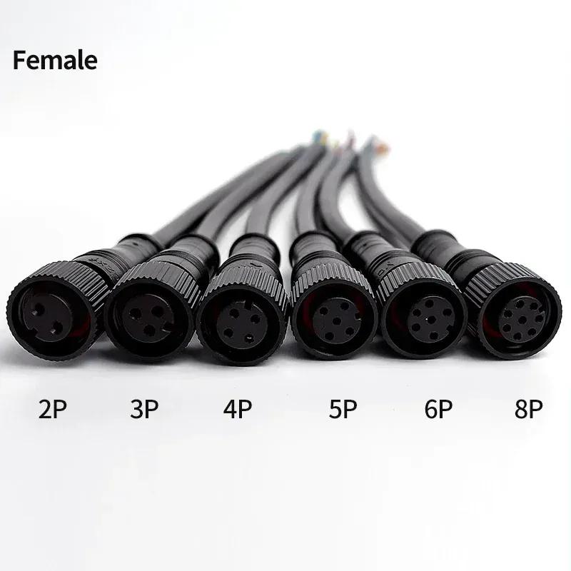 5/20Pcs M12 Metal Black Waterproof IP68 2 3 4 5 6 8Pin Male and Female LED Strip Outdoor IP68 Cable Connector 20cm Wire Plug