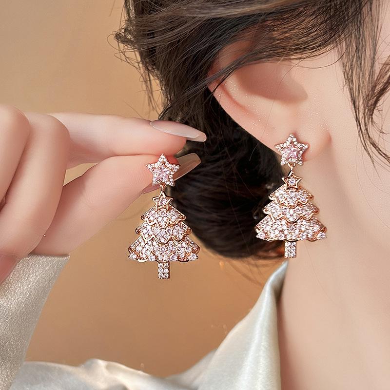 Red Zircon Pearl Snowflake Earrings - Winter Retro Light Luxury Studs