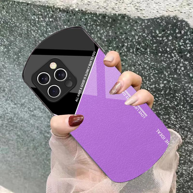 Leather Element Blue For IPhone 16e 16 Pro Max 11 12 Mini 13 14 P Lus 15 Plus 7 8 Se 2020 Elliptical Tempered Glass Phone Case