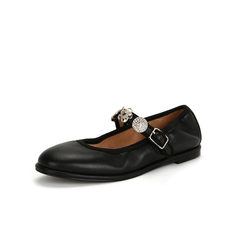 Badge Buckle Ballet Shoes Women's Single Shoes Flat Leather Mary Jane Shoes