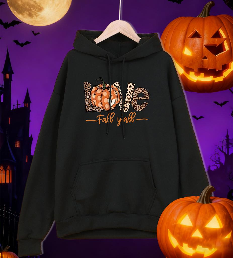 Love Happy Halloween Print Male Hoodie Casual Oversized Streetwear Pocket Fleece Hoody Hip Hop Multicolor Mens Pullover