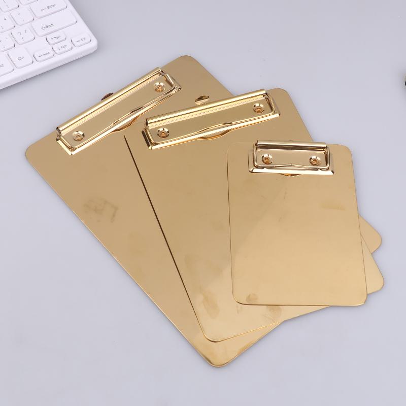 New New Golden Stainless Steel Writing Clipboard Document Stationery Paper Organizer With Metal Clip For Office School Supplies
